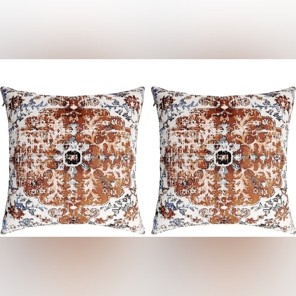2 piece set  Boho Printed Linen Blend Throw Pillow Cases.